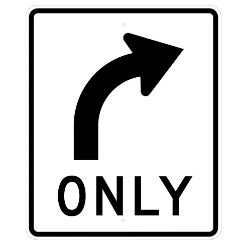 Mandatory Right Turn Sign  MUTCD R35R,  Right Curve Arrow ONLY - U.S. Signs and Safety